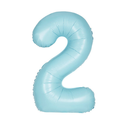 Matte Powder Blue Number 2 Shaped Foil Balloon 34", Packaged