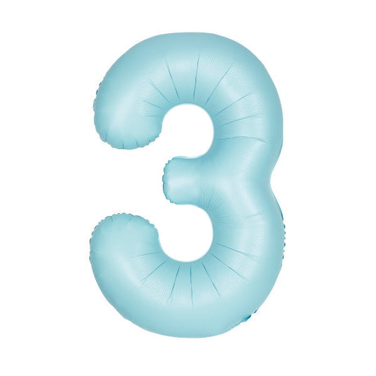 Matte Powder Blue Number 3 Shaped Foil Balloon 34", Packaged