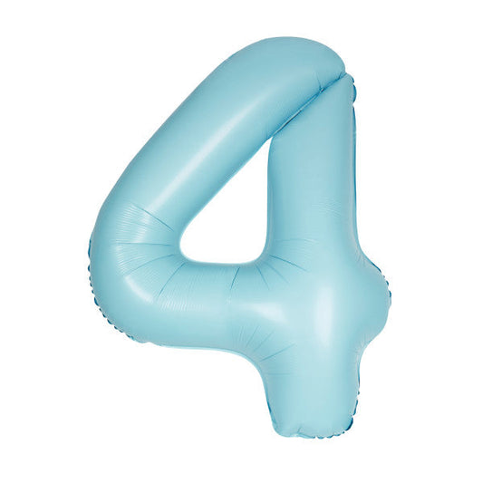 Matte Powder Blue Number 4 Shaped Foil Balloon 34", Packaged