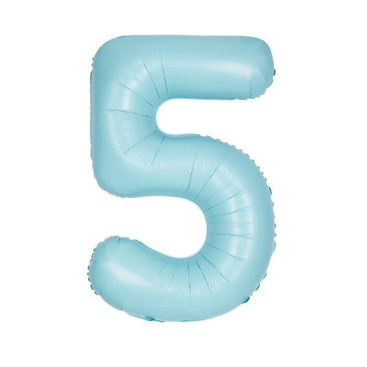 Matte Powder Blue Number 5 Shaped Foil Balloon 34", Packaged