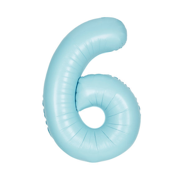 Matte Powder Blue Number 6 Shaped Foil Balloon 34", Packaged