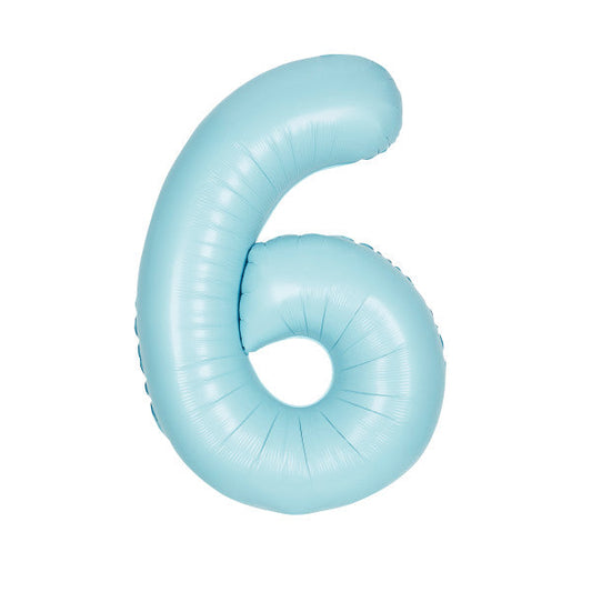 Matte Powder Blue Number 6 Shaped Foil Balloon 34", Packaged
