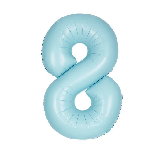Matte Powder Blue Number 8 Shaped Foil Balloon 34", Packaged
