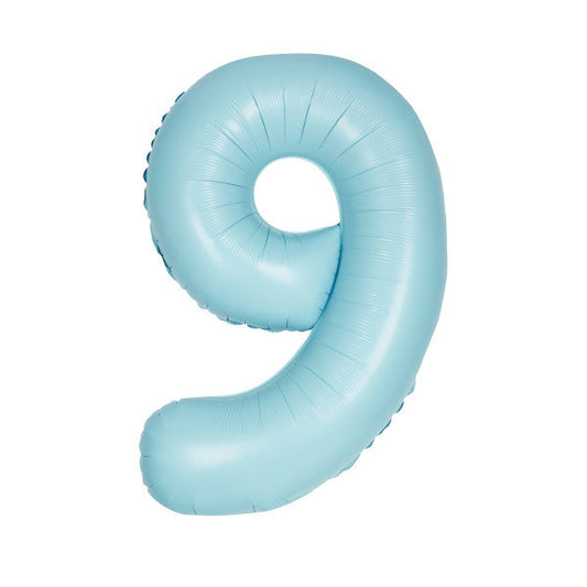 Matte Powder Blue Number 9 Shaped Foil Balloon 34", Packaged