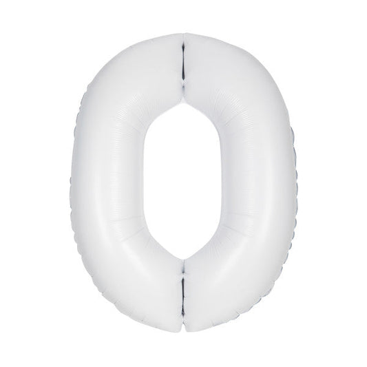Matte White Number 0 Shaped Foil Balloon 34", Packaged
