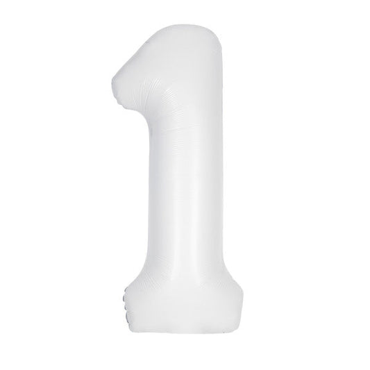 Matte White Number 1 Shaped Foil Balloon 34", Packaged