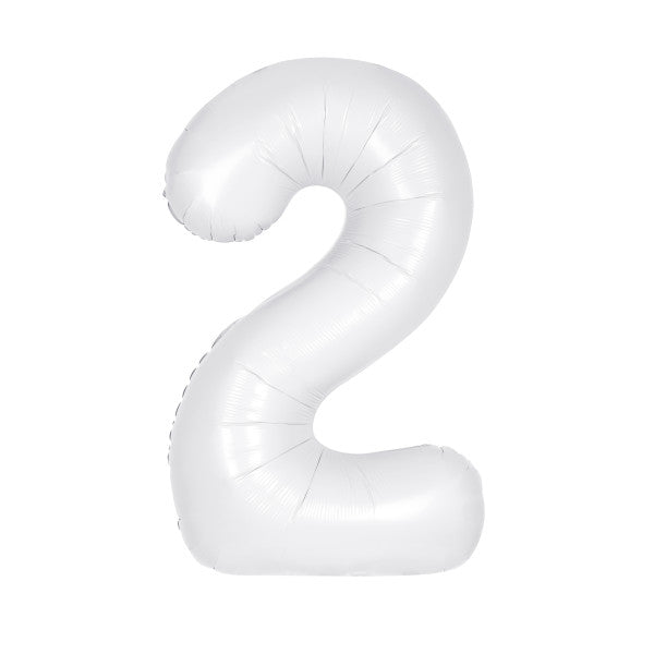 Matte White Number 2 Shaped Foil Balloon 34", Packaged