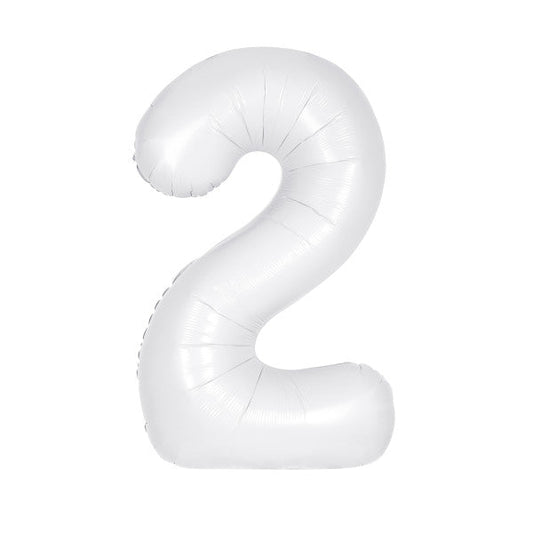 Matte White Number 2 Shaped Foil Balloon 34", Packaged