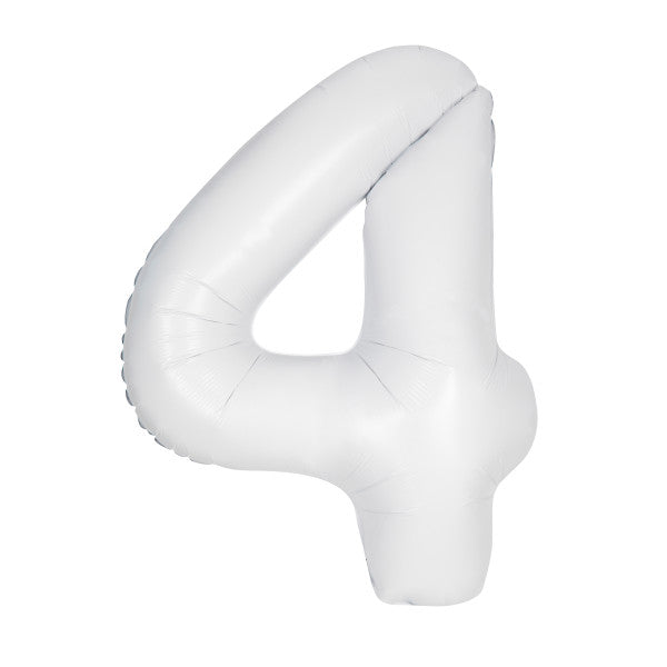 Matte White Number 4 Shaped Foil Balloon 34", Packaged