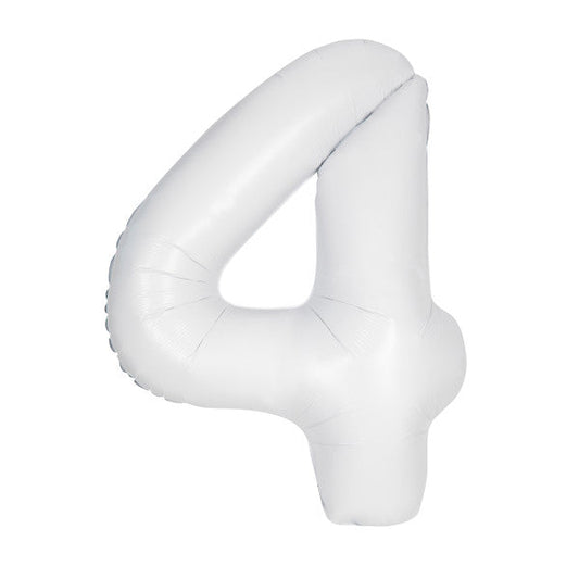 Matte White Number 4 Shaped Foil Balloon 34", Packaged