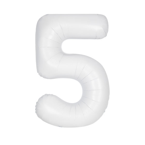 Matte White Number 5 Shaped Foil Balloon 34", Packaged