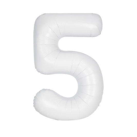 Matte White Number 5 Shaped Foil Balloon 34", Packaged