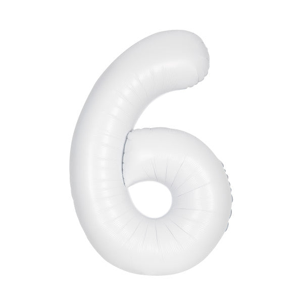 Matte White Number 6 Shaped Foil Balloon 34", Packaged