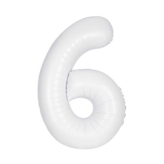 Matte White Number 6 Shaped Foil Balloon 34", Packaged