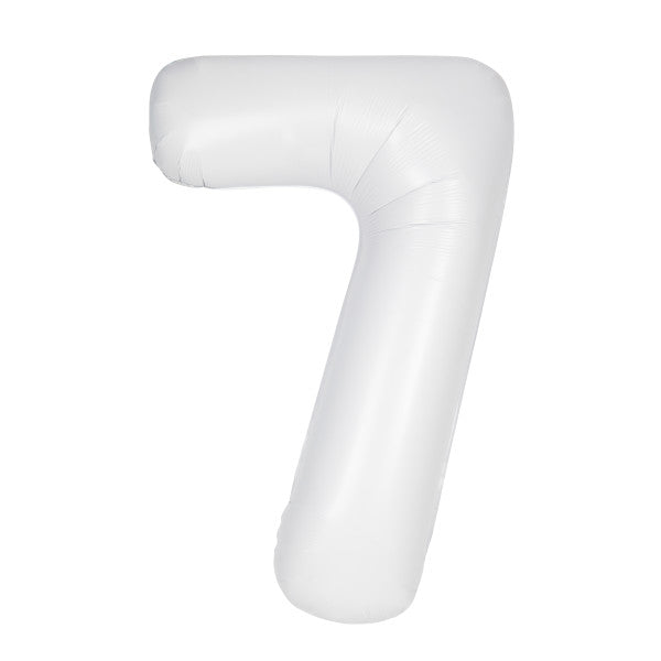 Matte White Number 7 Shaped Foil Balloon 34", Packaged
