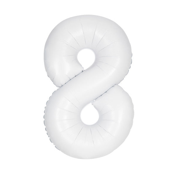 Matte White Number 8 Shaped Foil Balloon 34", Packaged