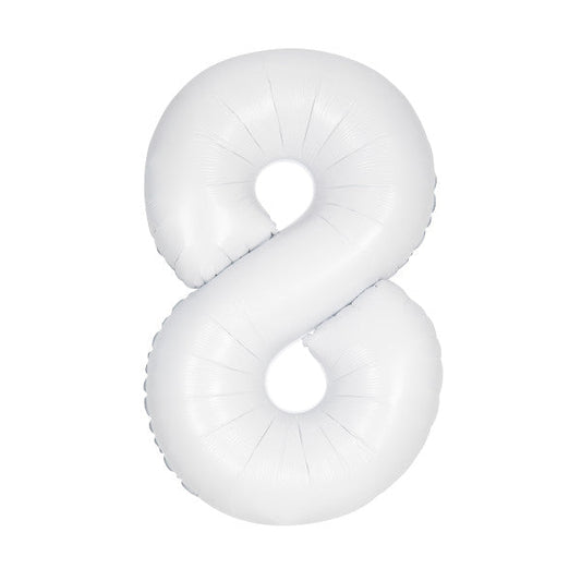 Matte White Number 8 Shaped Foil Balloon 34", Packaged