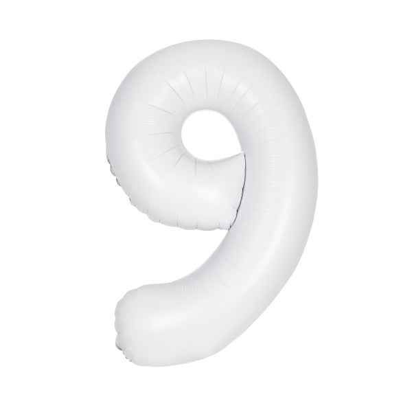 Matte White Number 9 Shaped Foil Balloon 34", Packaged