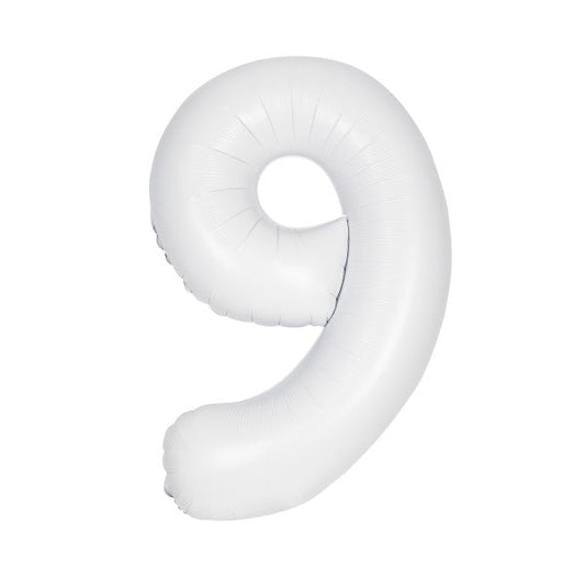 Matte White Number 9 Shaped Foil Balloon 34", Packaged