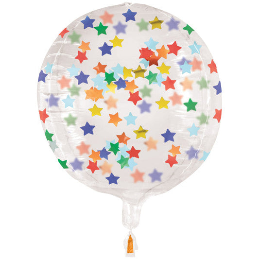 Clear Sphere Balloon with Star Shaped Confetti 15", Packaged