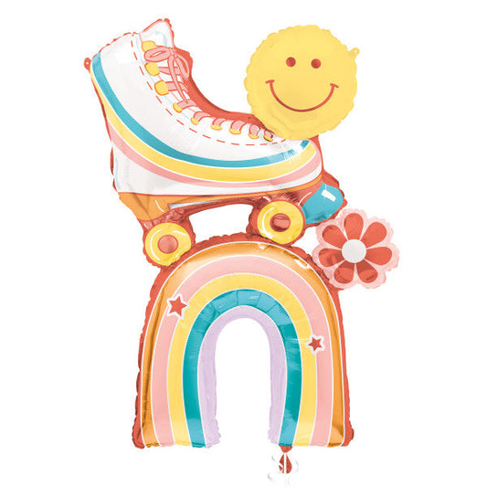 Rainbow & Roller Skate Shaped Giant Foil Balloon 40", Packaged