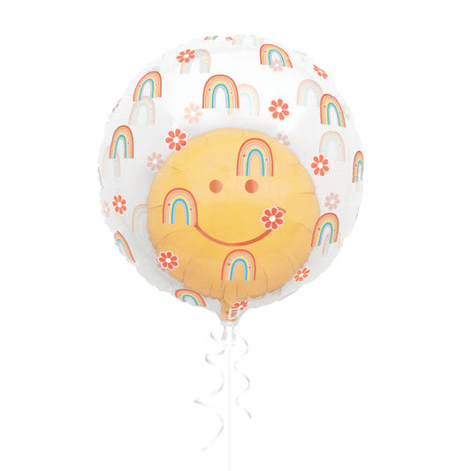 Clear Rainbow & Happy Face Double Stuffed Balloon 18", Packaged
