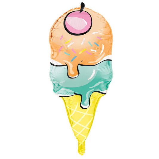 Rainbow Birthday Sweets Ice Cream Cone Shaped Giant Foil Balloon 23", Packaged