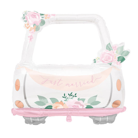 Pink Blooms Car Shaped "Just Married" Giant Foil Balloon 41", Packaged