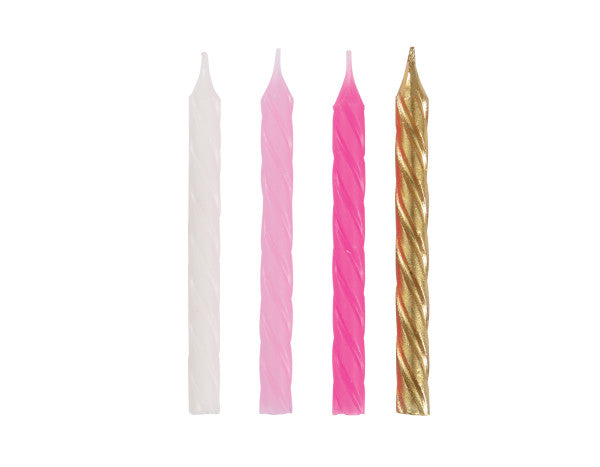 Pink, White & Gold Spiral Birthday Candles, 24ct