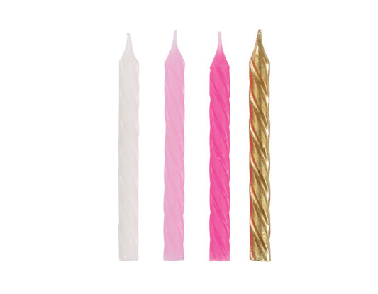 Pink, White & Gold Spiral Birthday Candles, 24ct