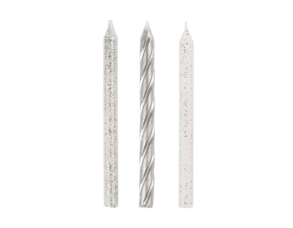 Glitter and Silver Spiral Birthday Candles - Assorted, 24ct