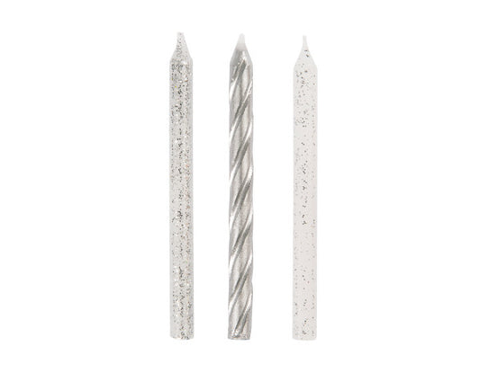 Glitter and Silver Spiral Birthday Candles - Assorted, 24ct