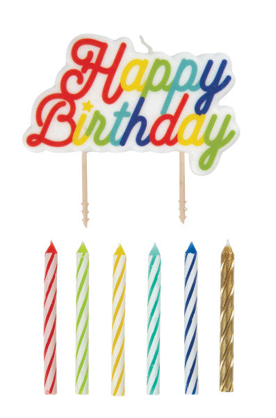 Multi Colored Birthday Candles and Large "Happy Birthday" Pick Candle, 13pc