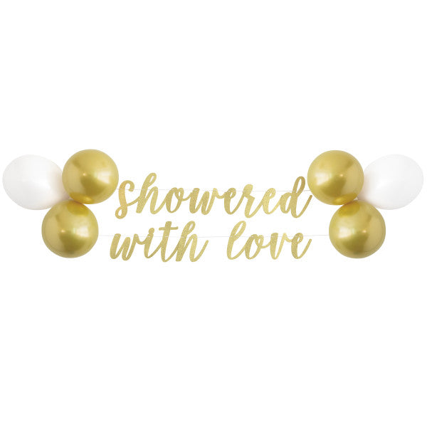 Glitter "Showered with Love" Banner & Latex Balloon Kit