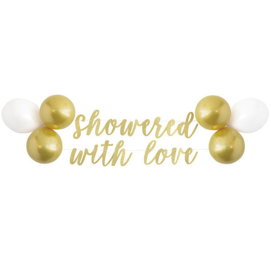 Glitter "Showered with Love" Banner & Latex Balloon Kit