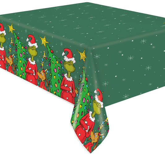 Grinch Rectangular Plastic Table Cover, 54" x 84" - Short Fold