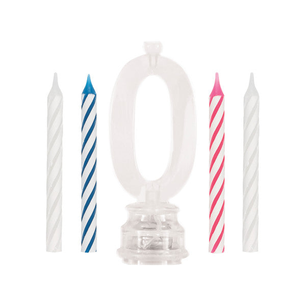 Number 0 Flashing Candle Holder with Birthday Candle