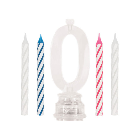 Number 0 Flashing Candle Holder with Birthday Candle