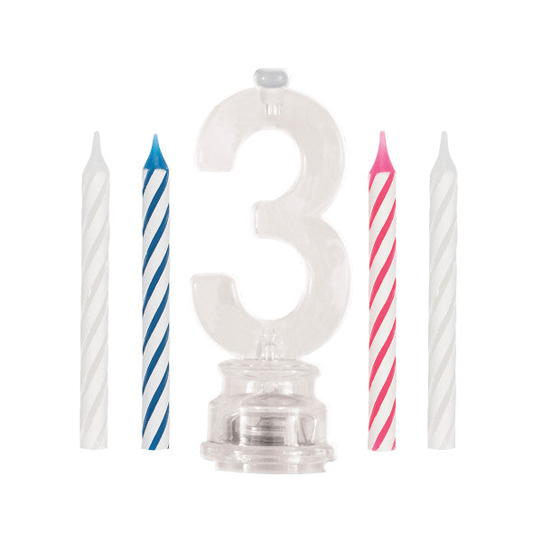 Number 3 Flashing Candle Holder with Birthday Candle