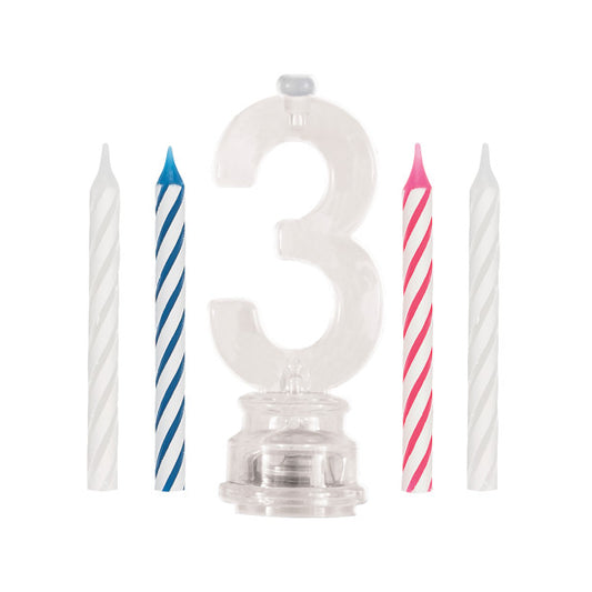 Number 3 Flashing Candle Holder with Birthday Candle