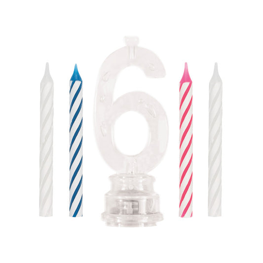Number 6 Flashing Candle Holder with Birthday Candle