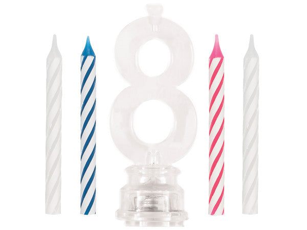 Number 8 Flashing Candle Holder with Birthday Candle