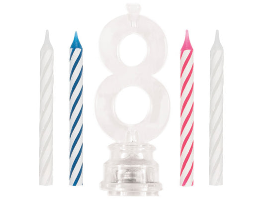 Number 8 Flashing Candle Holder with Birthday Candle