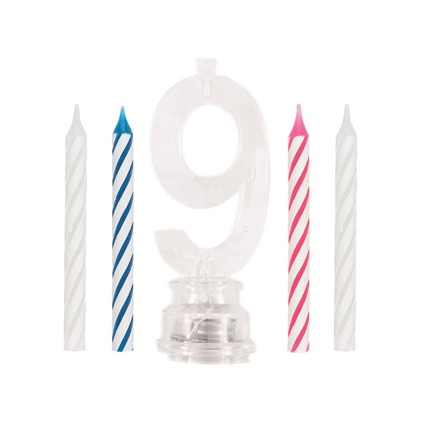 Number 9 Flashing Candle Holder with Birthday Candle
