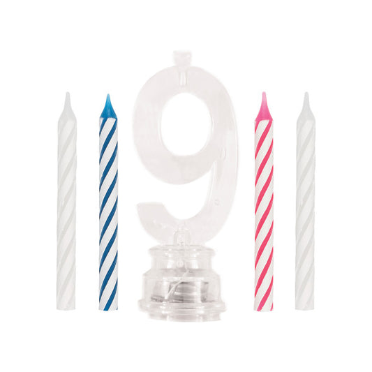 Number 9 Flashing Candle Holder with Birthday Candle