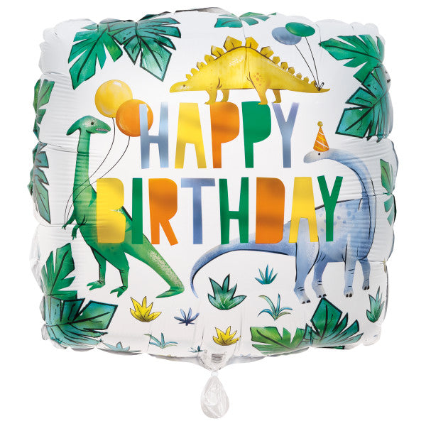 Partying Dinosaurs Square Foil Balloon 18", Bulk