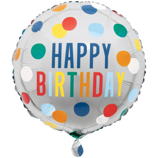 Happy Birthday Dots Round Foil Balloon 17", Bulk