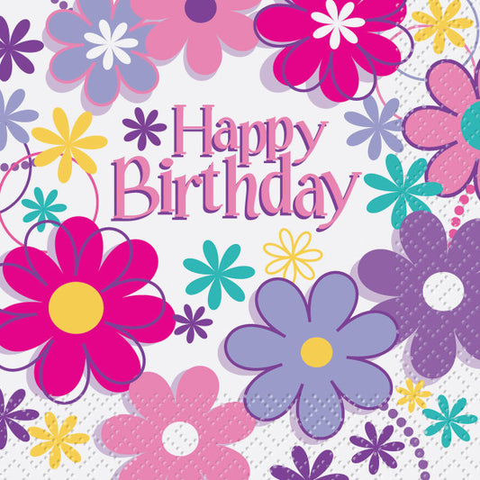 Birthday Blossoms Beverage Napkins, 16ct