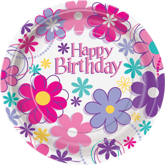 Birthday Blossoms Round 7" Dessert Plates, 8ct
