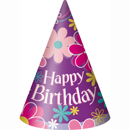 Birthday Blossoms Party Hats, 8ct